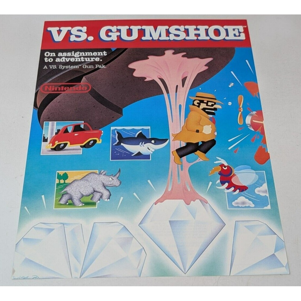 Vintage Nintendo VS Gumshoe Arcade Game Display Flyer Promo‎ Promotional 80s